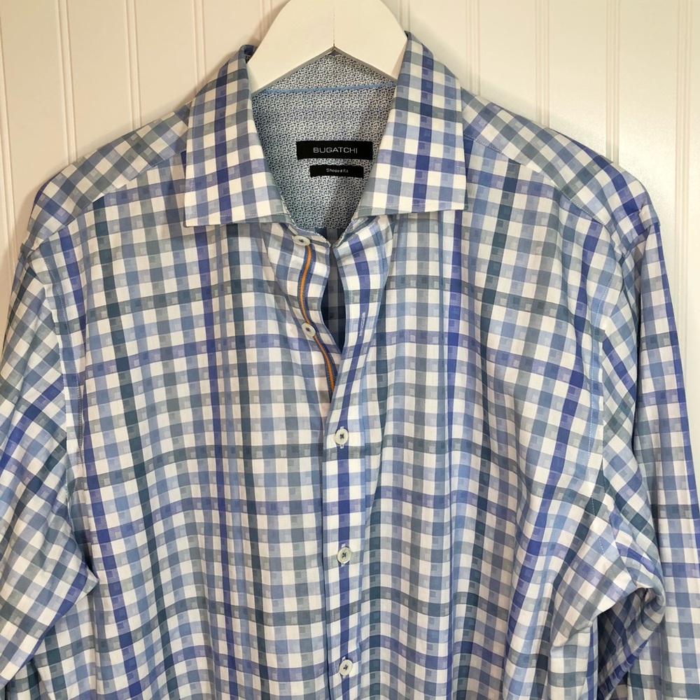 Bugatchi Mens Long Sleeve Plaid Dress Shirt Sz XLT